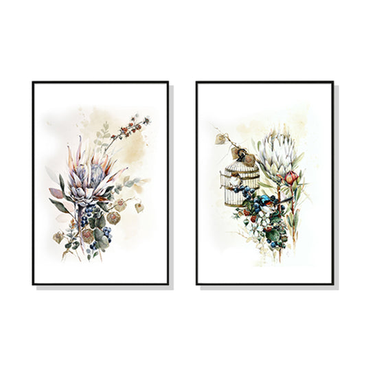 Flowering Sugerbushes Set Of 2 Black Framed Canvas 50cmx70cm