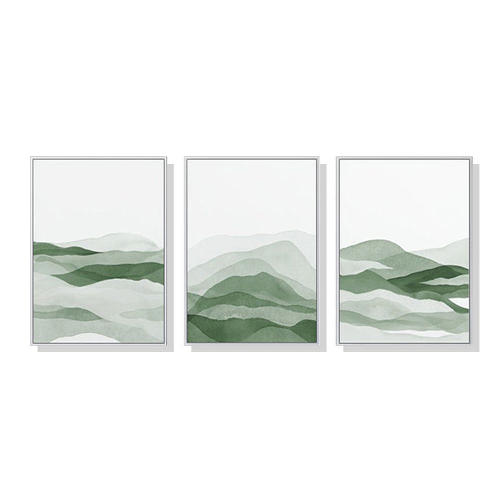 Rolling Hills - Set of 3 White Framed Canvas Wall Art 50cmx70cm