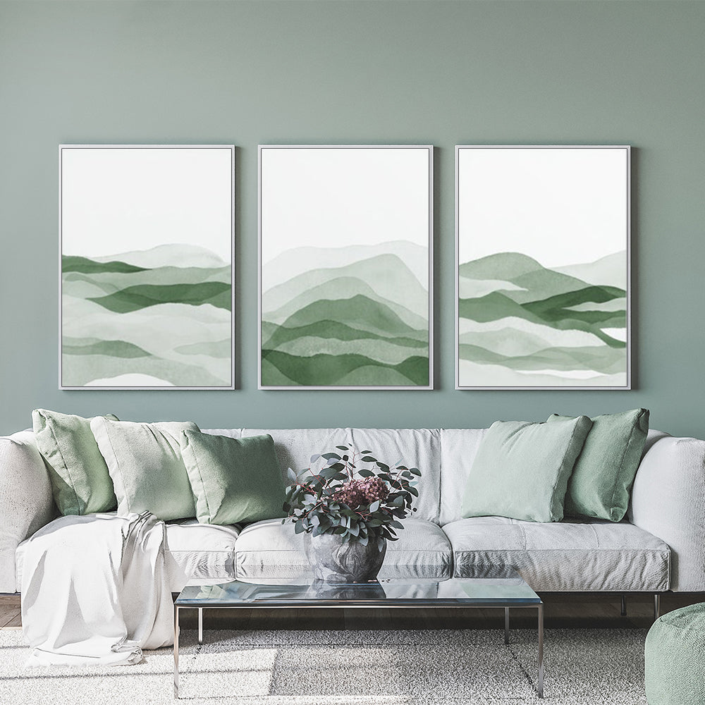 Rolling Hills - Set of 3 White Framed Canvas Wall Art 50cmx70cm