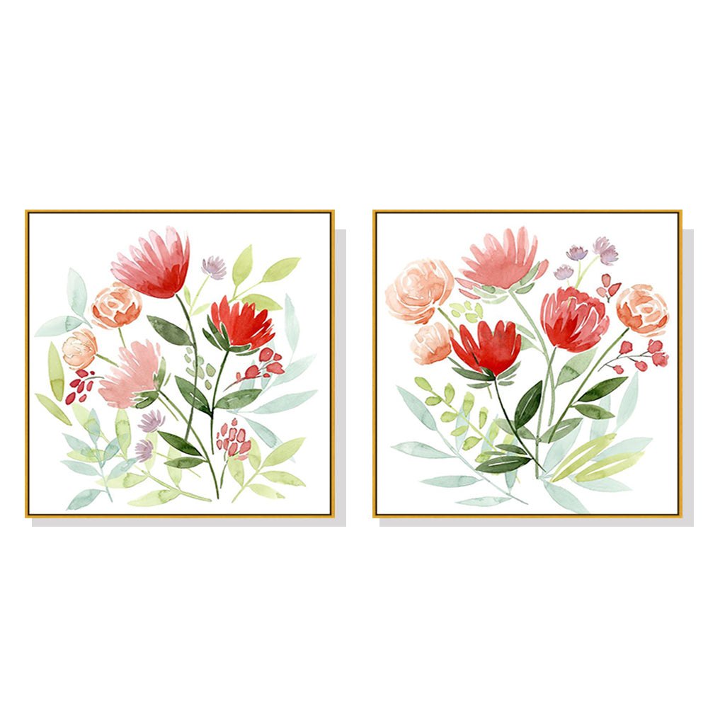 Unwrapped Bouquet Set Of 2 Gold Framed Canvas 80cmx80cm