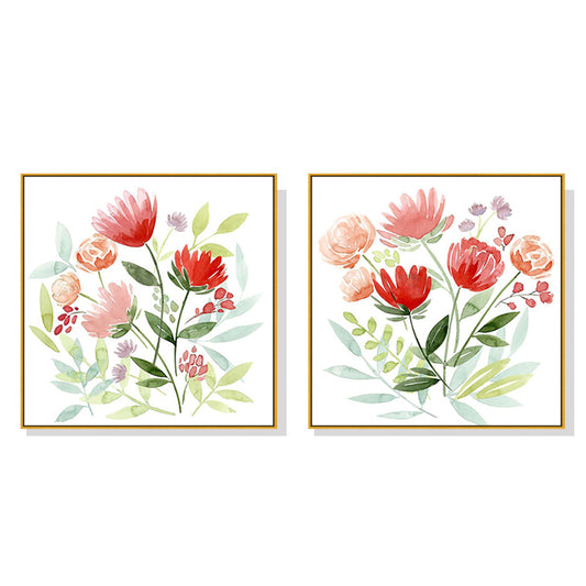 Unwrapped Bouquet Set Of 2 Gold Framed Canvas 80cmx80cm