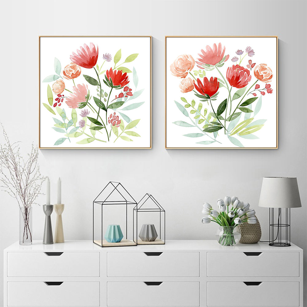 Unwrapped Bouquet Set Of 2 Gold Framed Canvas 80cmx80cm