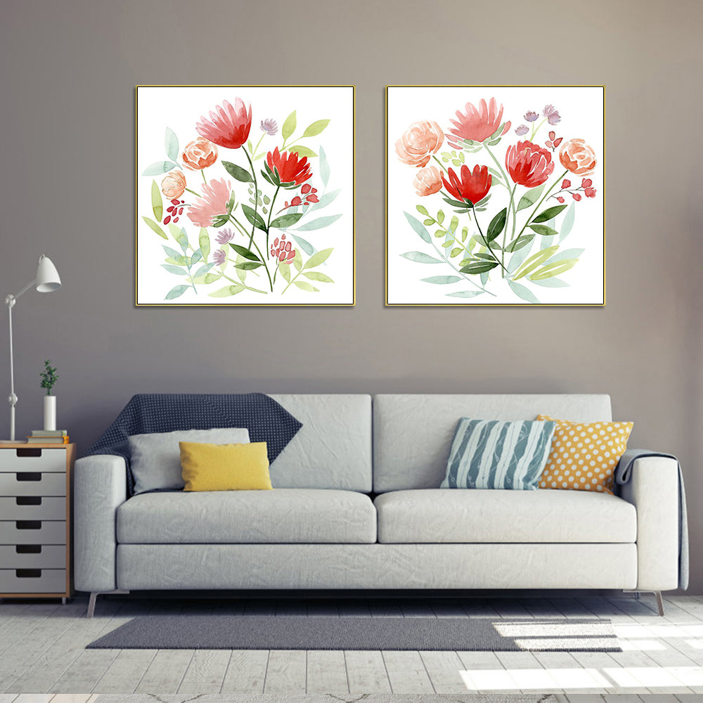 Unwrapped Bouquet Set Of 2 Gold Framed Canvas 80cmx80cm