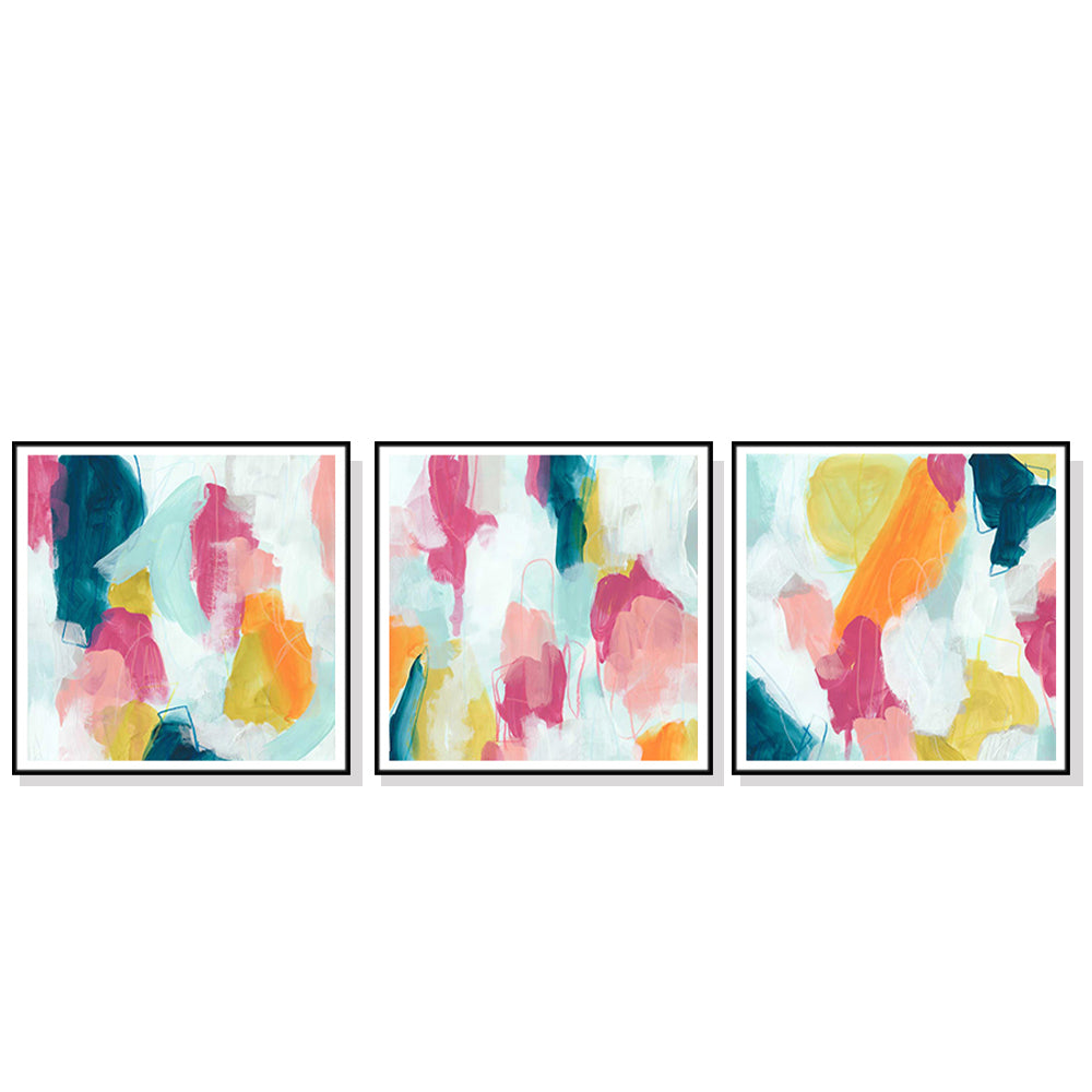 Sampling The Colours Set Of 3 Black Framed Canvas 60cmx60cm