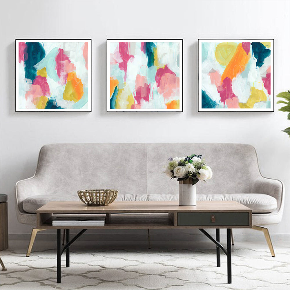 Sampling The Colours Set Of 3 Black Framed Canvas 60cmx60cm