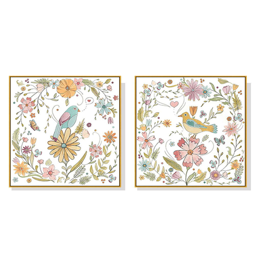 The Perfect Perch Set Of 2 Gold Framed Canvas 100cmx100cm