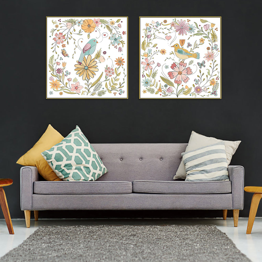 The Perfect Perch Set Of 2 Gold Framed Canvas 100cmx100cm