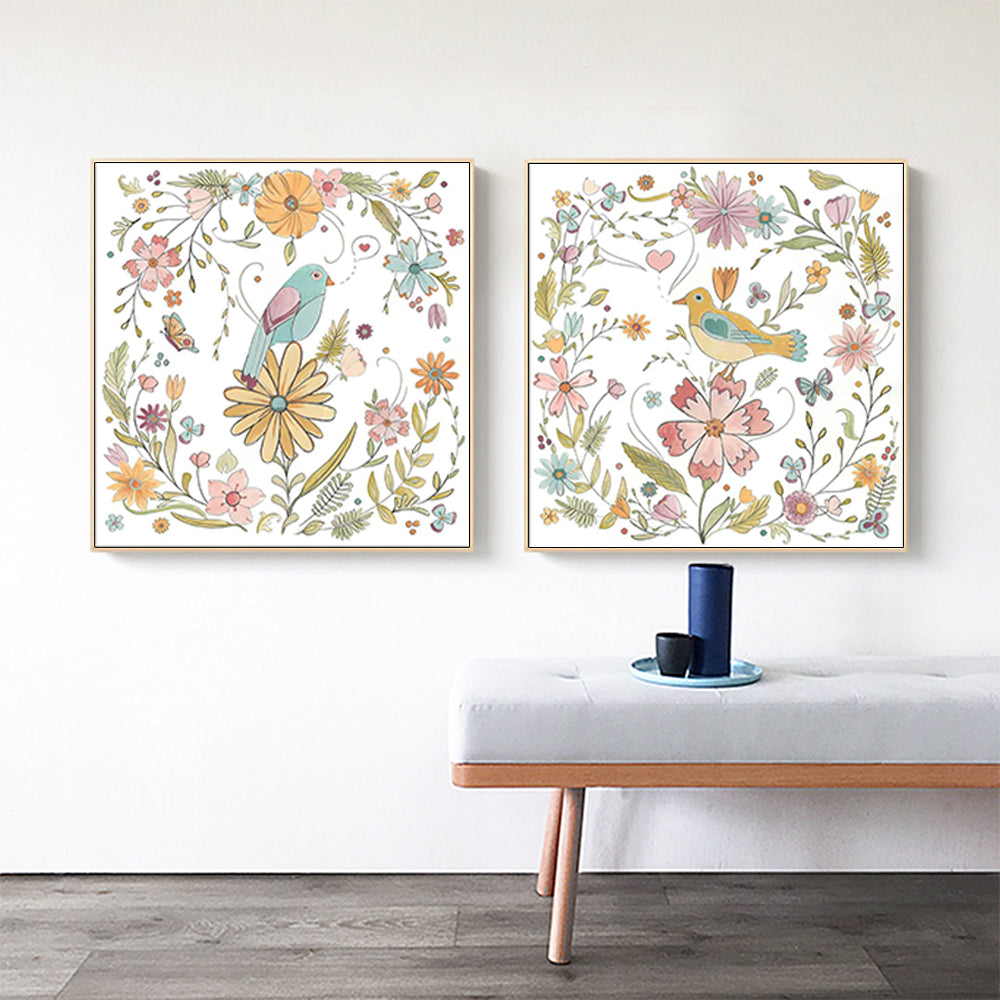 The Perfect Perch Set Of 2 Gold Framed Canvas 100cmx100cm