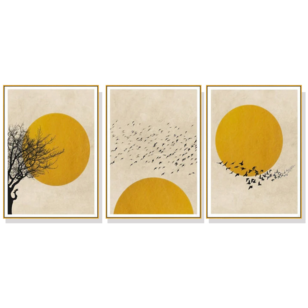 We Follow the Sun Set Of 3 Gold Framed Canvas 90cmx135cm