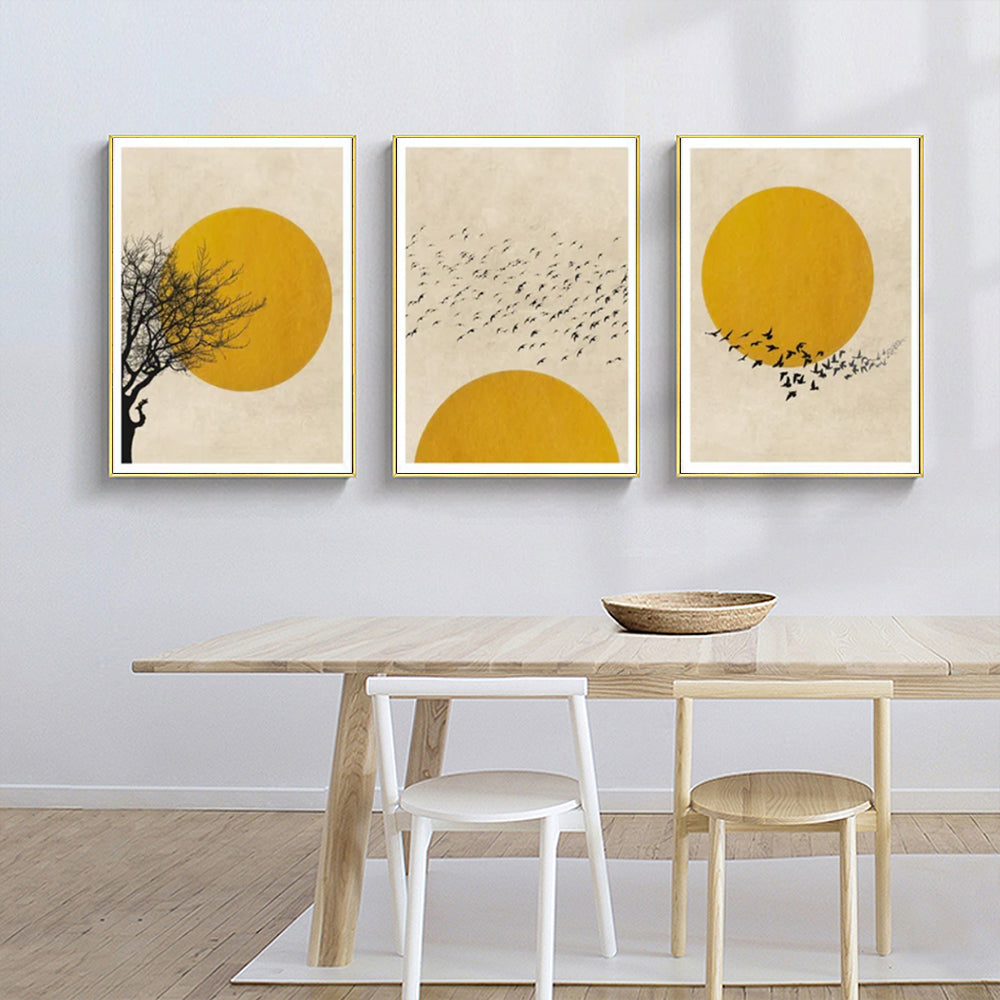 We Follow the Sun Set Of 3 Gold Framed Canvas 90cmx135cm