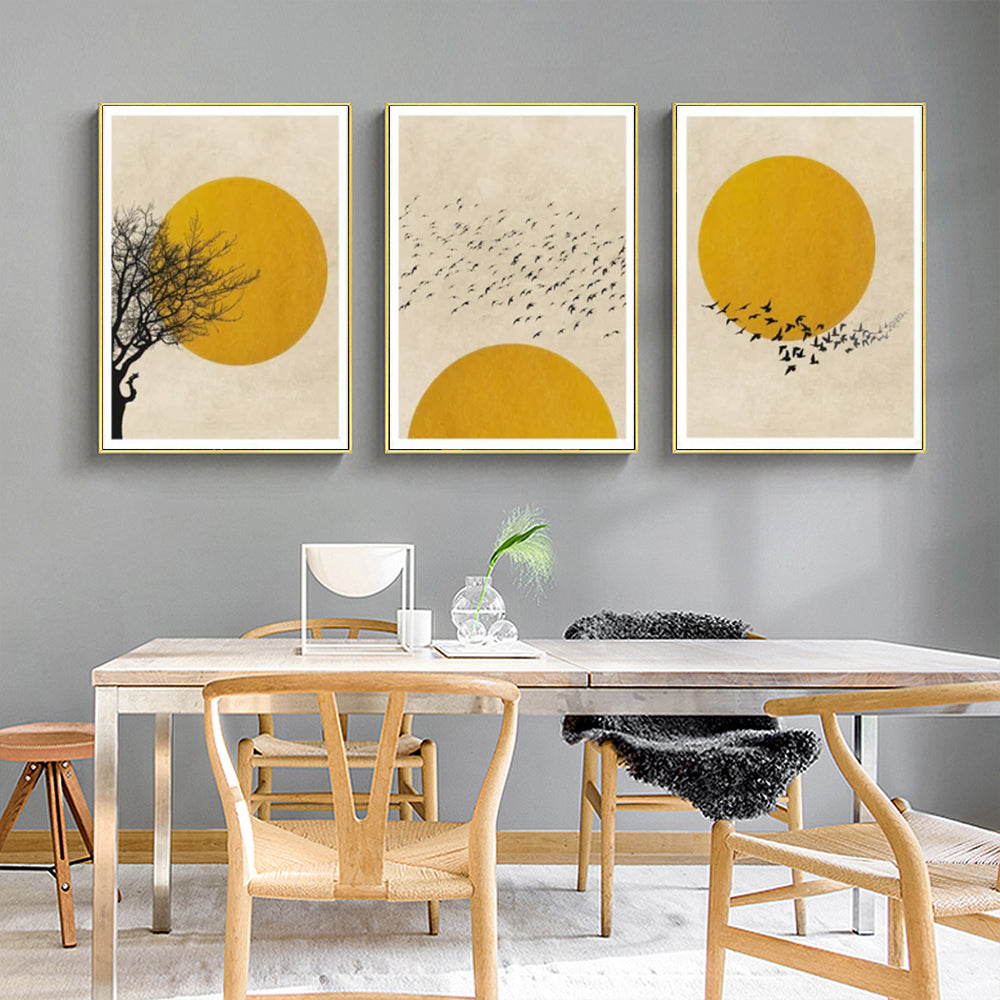 We Follow the Sun Set Of 3 Gold Framed Canvas 90cmx135cm