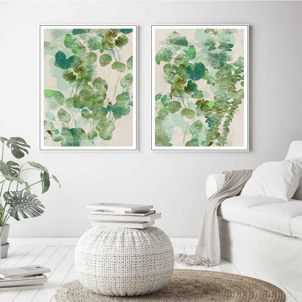 Pond Lilies Set Of 2 White Framed Canvas 40cmx60cm