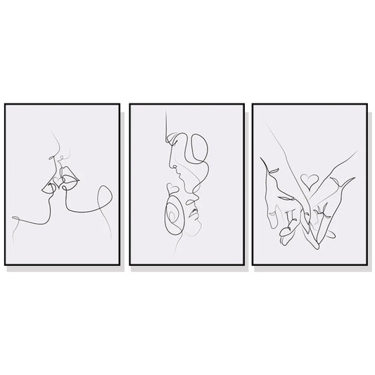 Love Lines Set Of 3 Black Framed Canvas 80cmx120cm