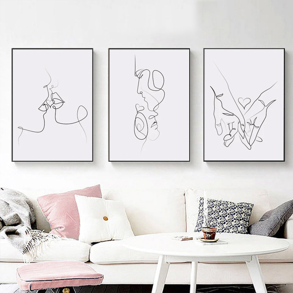 Love Lines Set Of 3 Black Framed Canvas 80cmx120cm