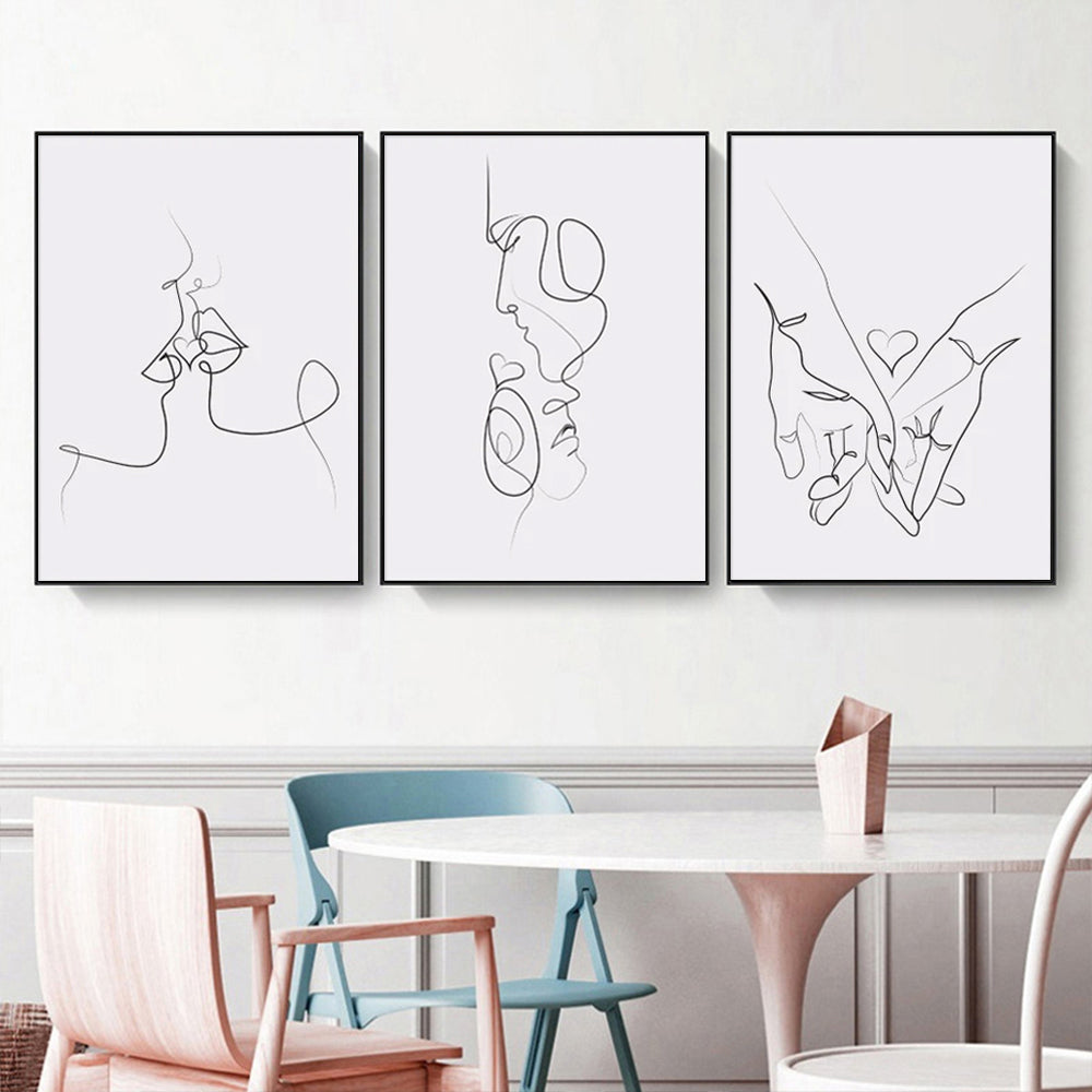 Love Lines Set Of 3 Black Framed Canvas 80cmx120cm