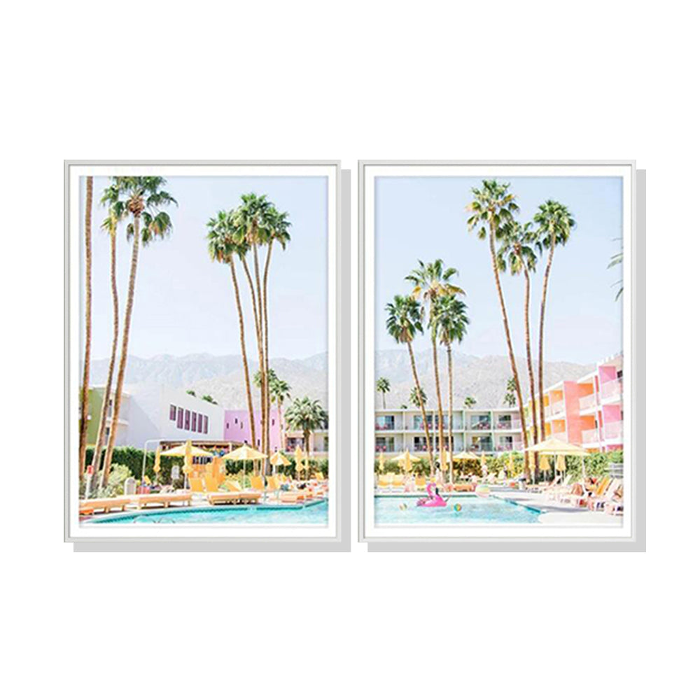 Next Stop, Palm Springs Set Of 2 White Framed Canvas 80cmx120cm