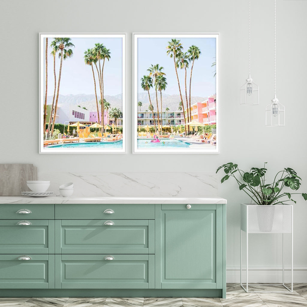 Next Stop, Palm Springs Set Of 2 White Framed Canvas 80cmx120cm