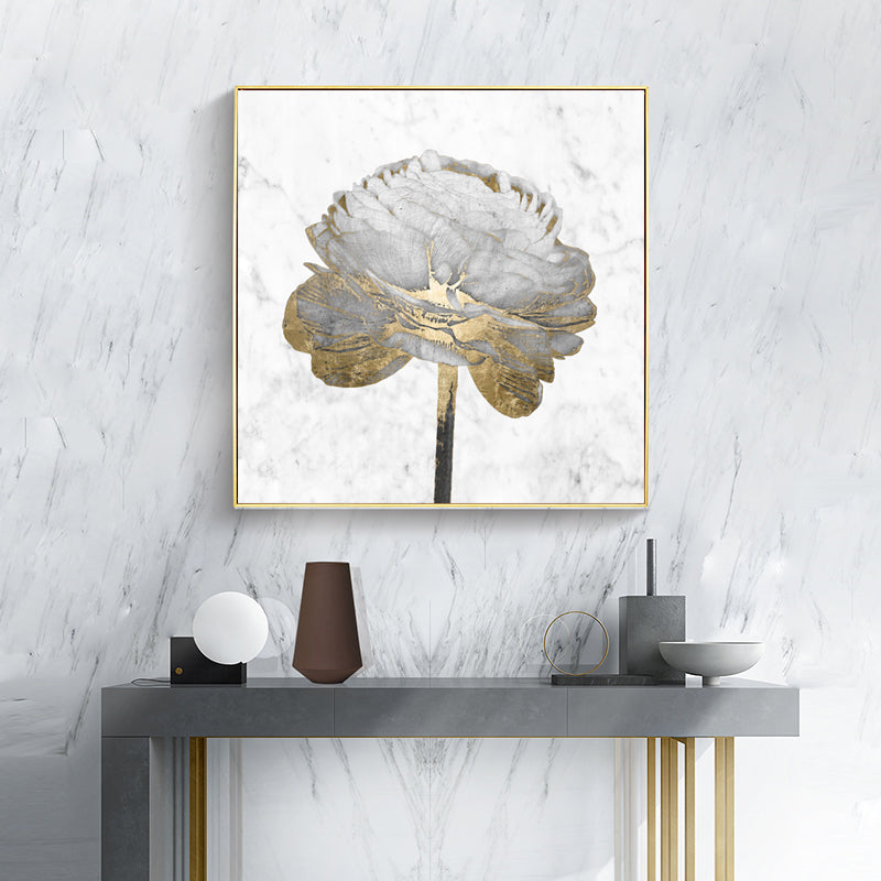 Golden Blooms On White Set Of 2 Gold Framed Canvas 90cmx90cm