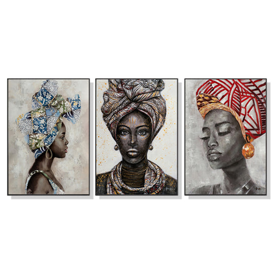 African Women II 3 Set Of 3 Black Framed Canvas 70cmx100cm