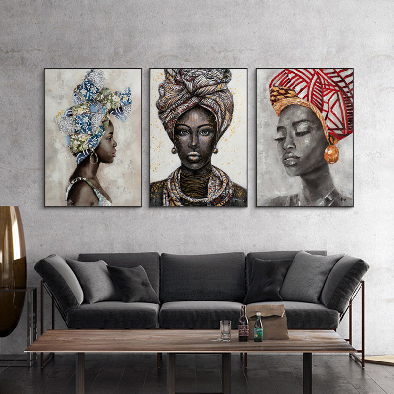 African Women II 3 Set Of 3 Black Framed Canvas 70cmx100cm