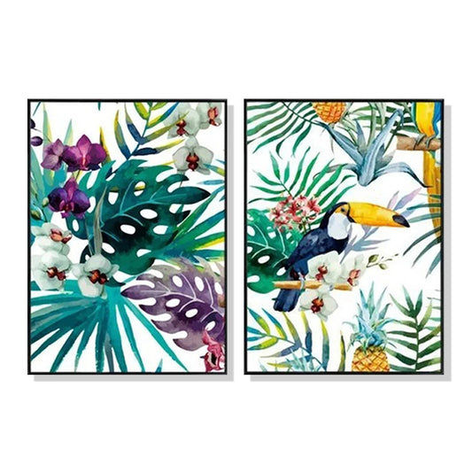 Bird In Paradise Set Of 2 Black Framed Canvas 50cmx70cm