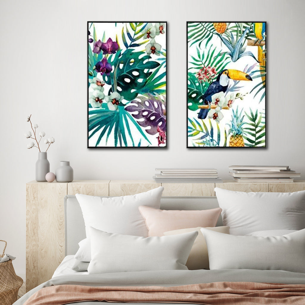 Bird In Paradise Set Of 2 Black Framed Canvas 50cmx70cm