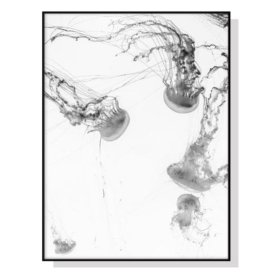 Deep Diving Sea Jellies Black Framed Canvas 100cmx150cm