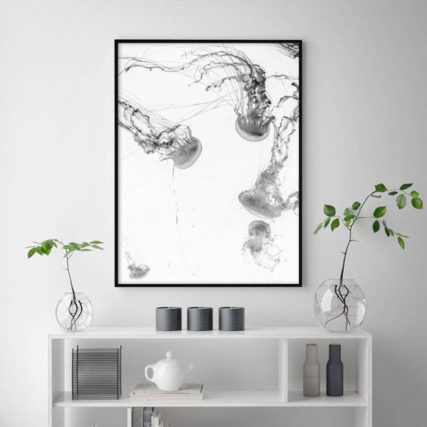 Deep Diving Sea Jellies Black Framed Canvas 100cmx150cm