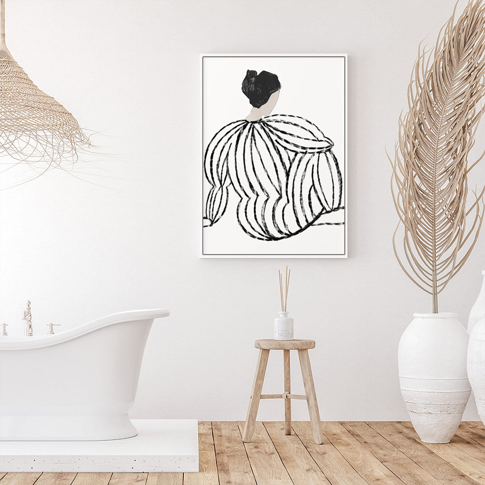 Feminine Black & White Muse White Framed Canvas 100cmx150cm