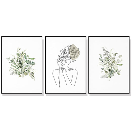 Lady Amongst The Leaves Set Of 3 Black Framed Canvas 70cmx100cm