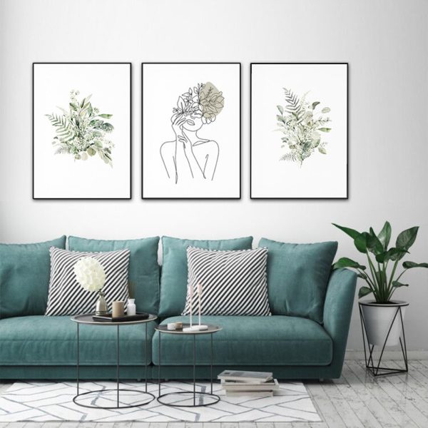 Lady Amongst The Leaves Set Of 3 Black Framed Canvas 70cmx100cm