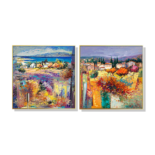 The Fields Of Italy 2 Set Of 2 Gold Framed Canvas 80cmx80cm