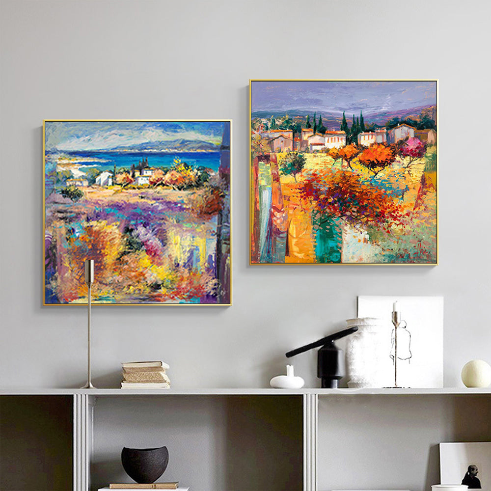 The Fields Of Italy 2 Set Of 2 Gold Framed Canvas 80cmx80cm