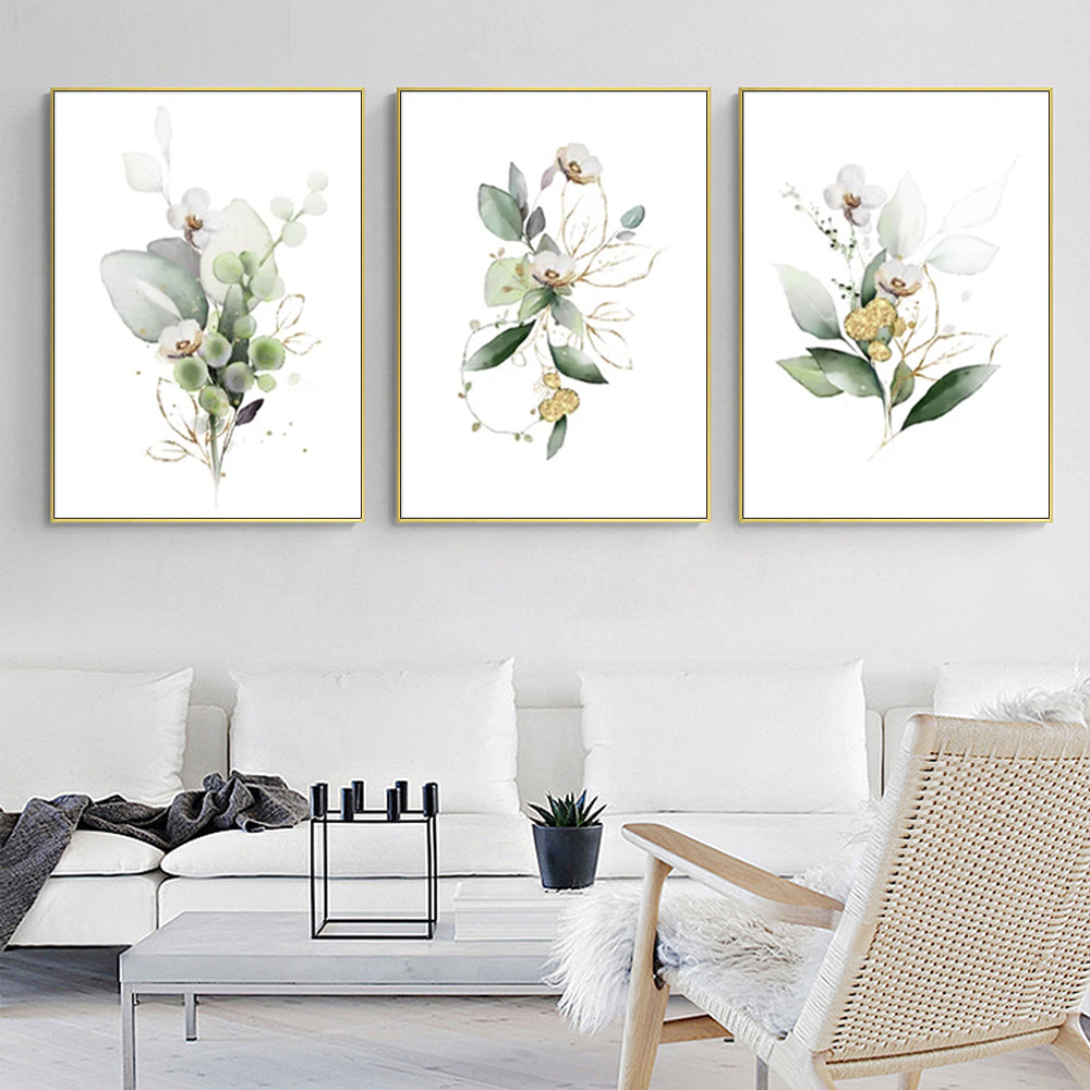 Native Floral Tribute Set Of 3 Gold Framed Canvas 70cmx100cm