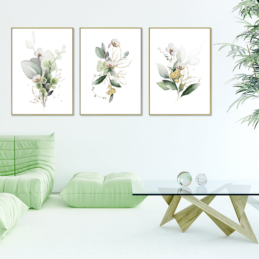 Native Floral Tribute Set Of 3 Gold Framed Canvas 70cmx100cm