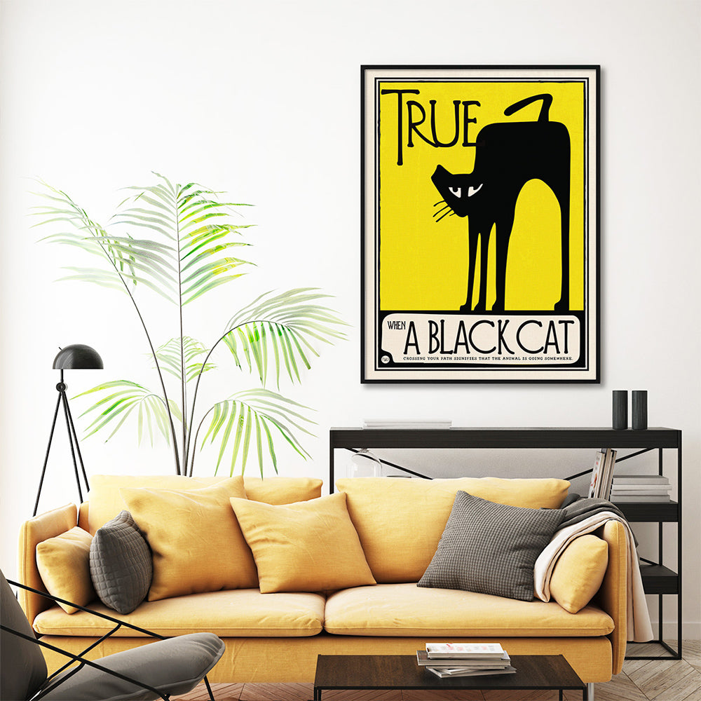 When A Black Cat Crosses Your Path... Black Framed Canvas 90cmx135cm