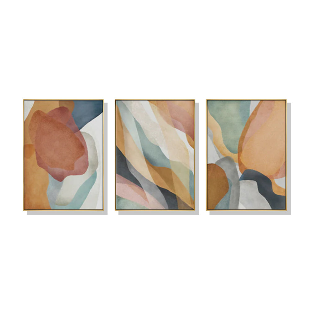 Warming Hues Set Of 3 Gold Framed Canvas 50cmx70cm