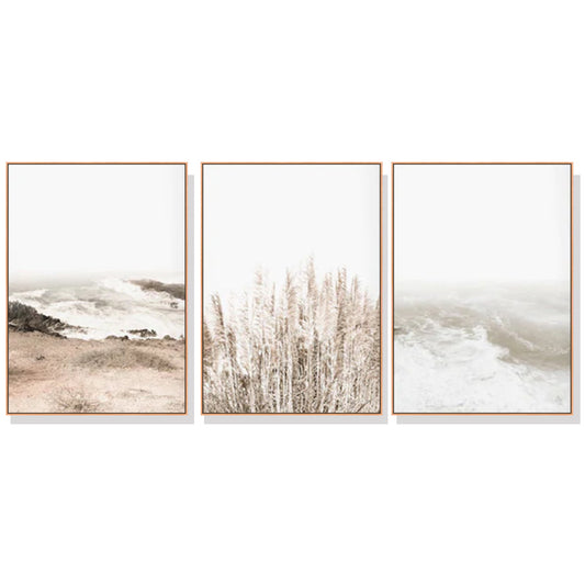 Stormy Seas & Seaside Grasses Set Of 3 Wood Framed Canvas 80cmx120cm