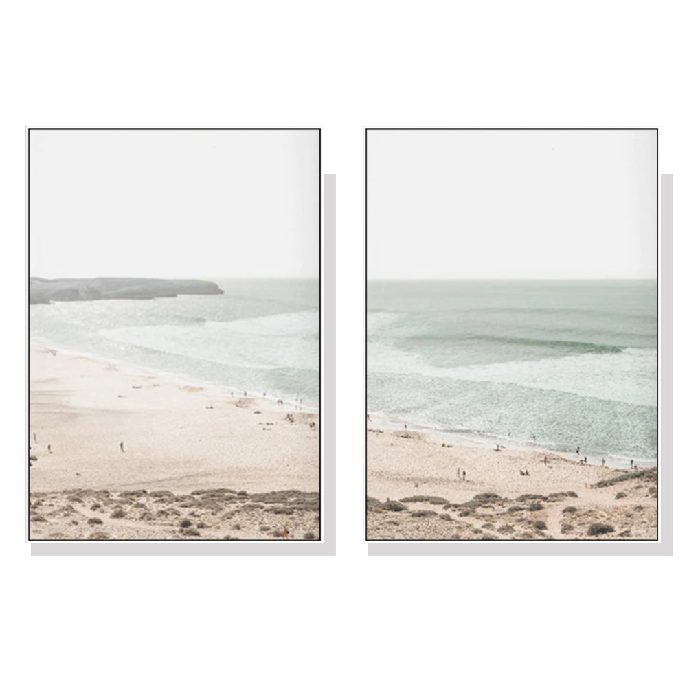 Sandy Dunes & Ocean Swells Set Of 2 White Framed Canvas 40cmx60cm