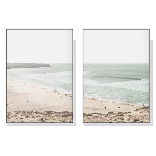 Sandy Dunes & Ocean Swells Set Of 2 White Framed Canvas 40cmx60cm