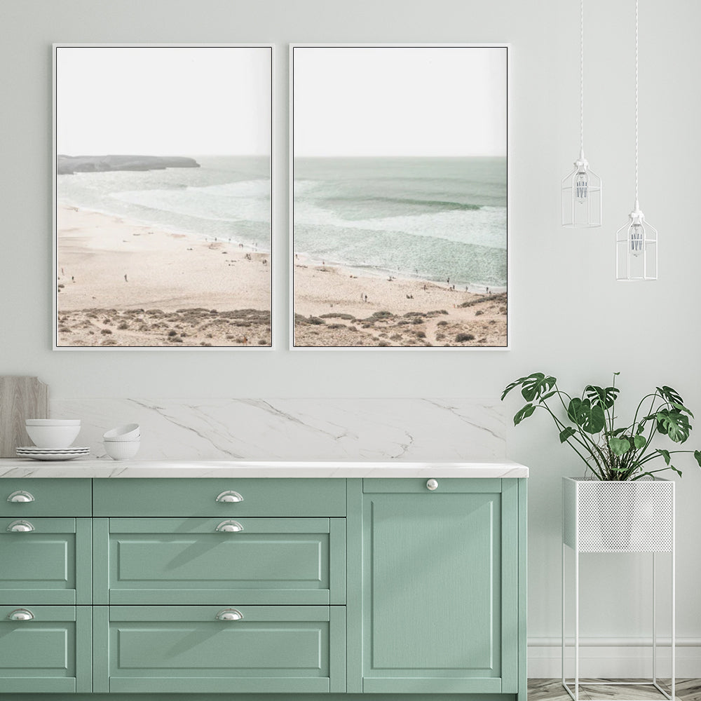 Sandy Dunes & Ocean Swells Set Of 2 White Framed Canvas 40cmx60cm