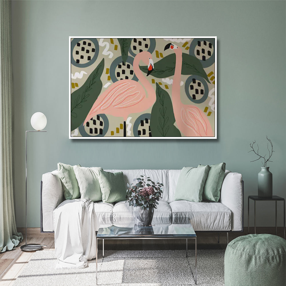 Phoenicopterus Roseus White Framed Canvas 100cmx150cm