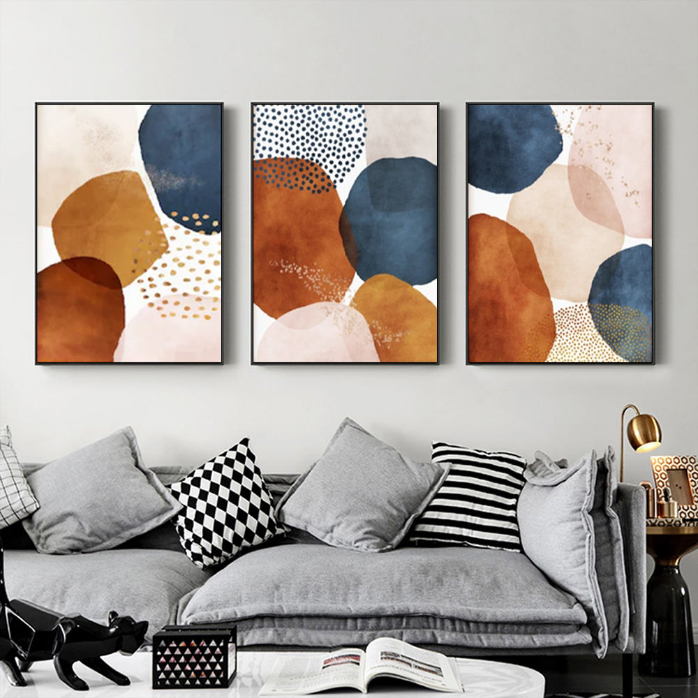 Seeing Circles Set Of 3 Black Framed Canvas 80cmx120cm