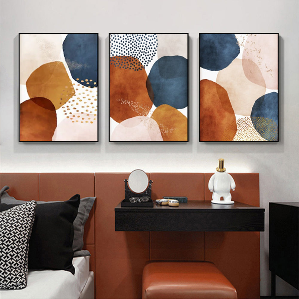 Seeing Circles Set Of 3 Black Framed Canvas 80cmx120cm