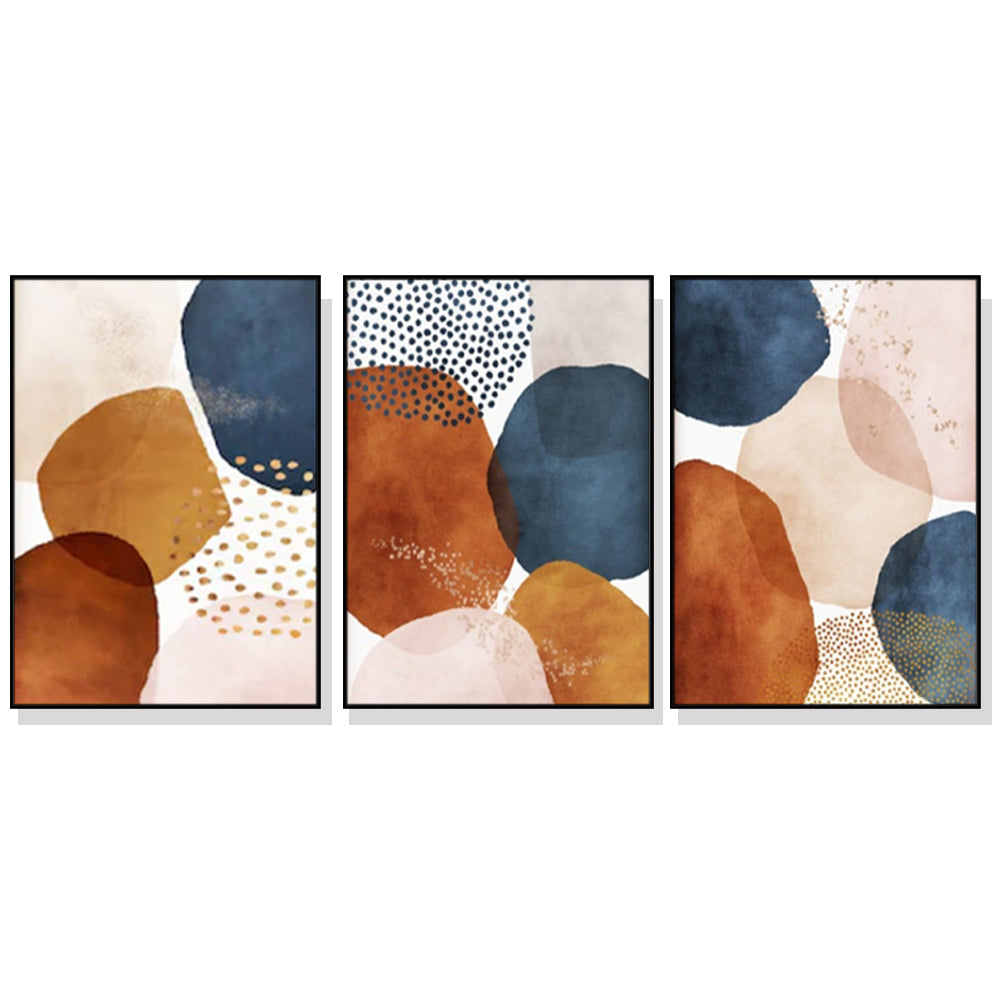 Seeing Circles Set Of 3 Black Framed Canvas 100cmx150cm