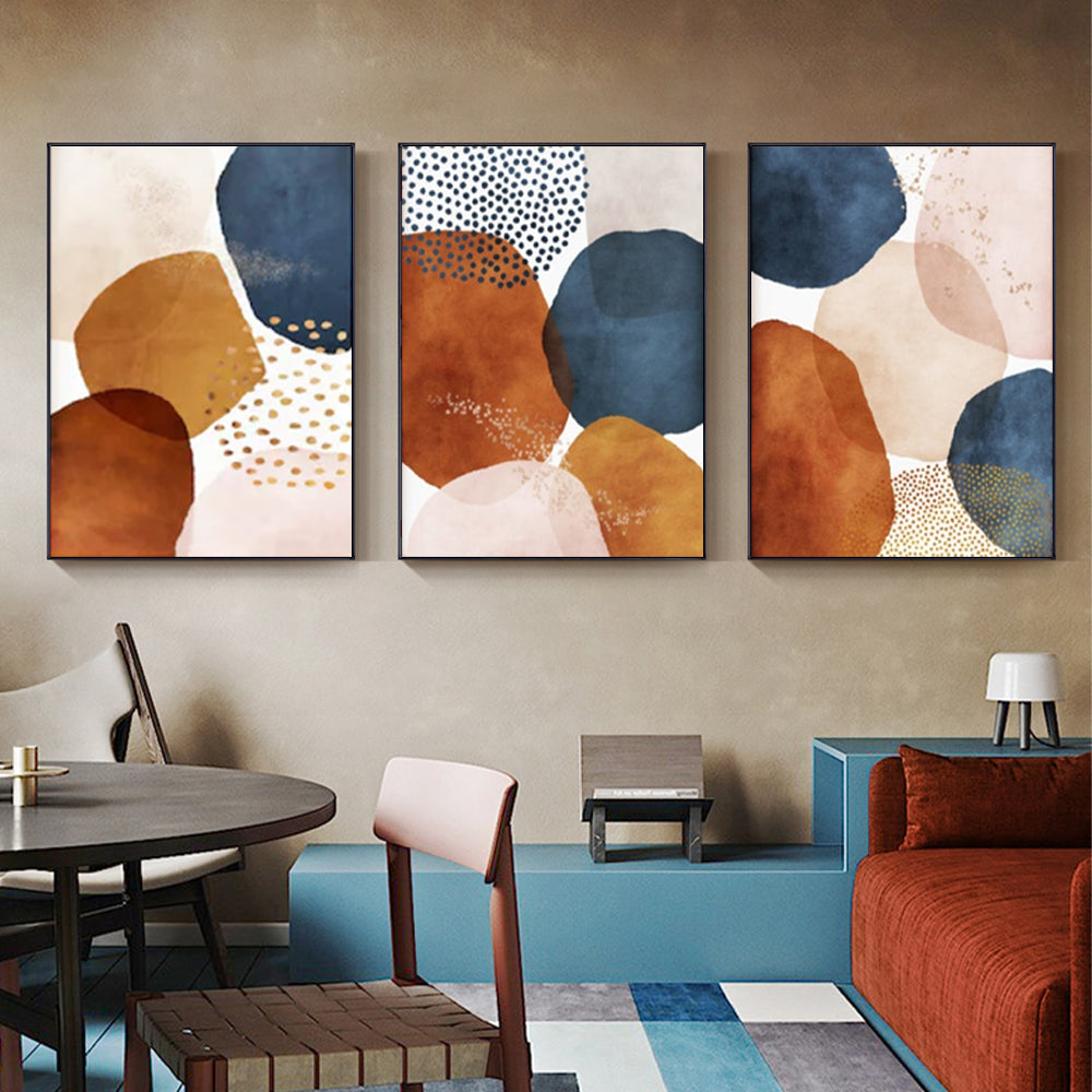 Seeing Circles Set Of 3 Black Framed Canvas 100cmx150cm