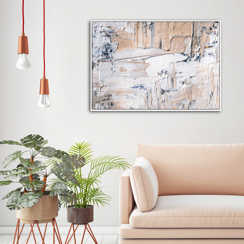 Contemporary Abstract White Framed Canvas 90cmx135cm