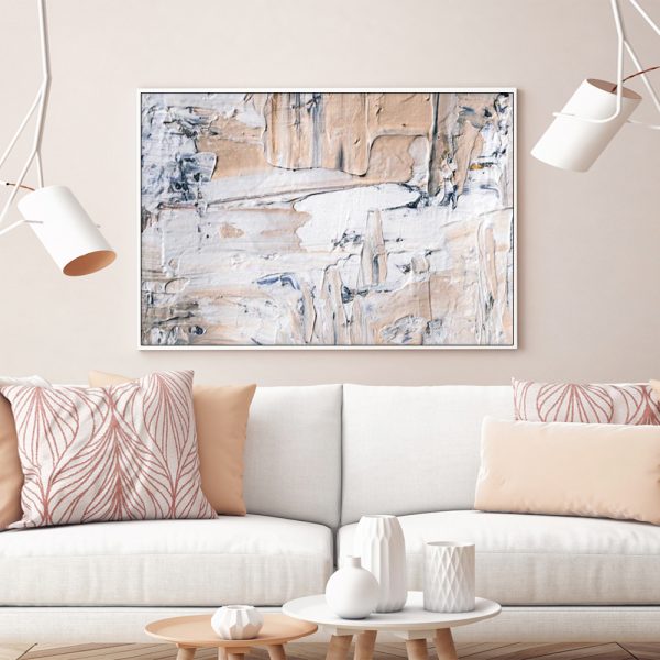 Contemporary Abstract White Framed Canvas 90cmx135cm