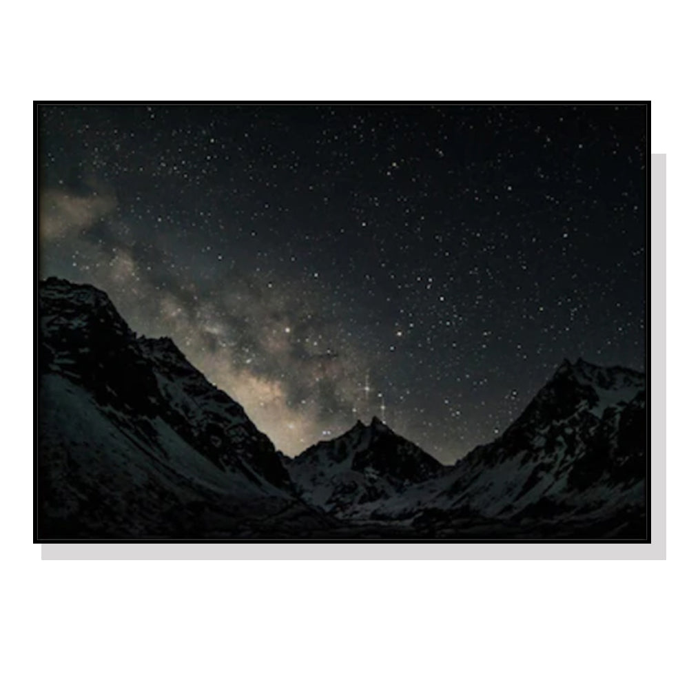 Starlit Mountain Peaks Black Framed Canvas 100cmx150cm