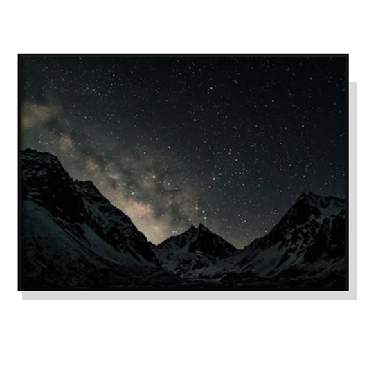 Starlit Mountain Peaks Black Framed Canvas 100cmx150cm